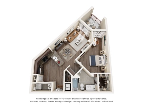 Floor plan for 1 bed, 1 bath, 761 sqft